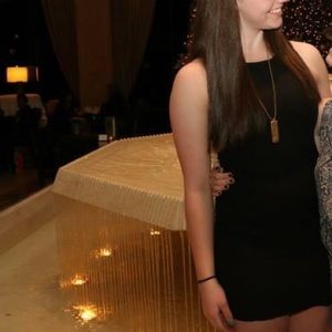 De Lacy- tailored black racer back mini dress